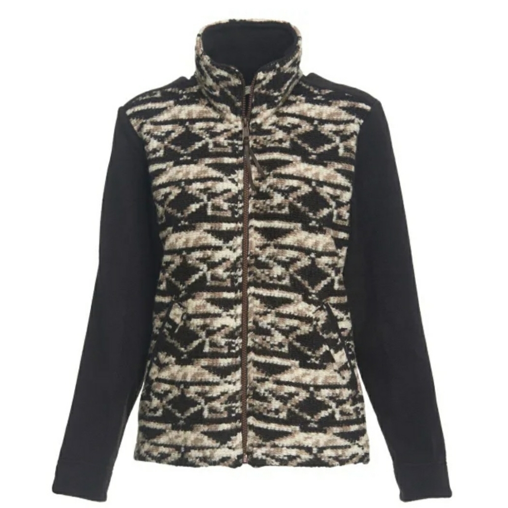 Woolrich Northglen Wool Fleece Zip Up Jacket Womens M Knit Black White 2 Pocket